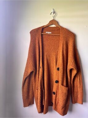 American Eagle Orange Textured Knit Cardigan